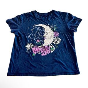 Modern Lux Women’s Graphic Tee Moon/floral Black Size Large Astrology/Cosmic